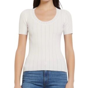 White Ribbed Short Sleeve Jaina Top